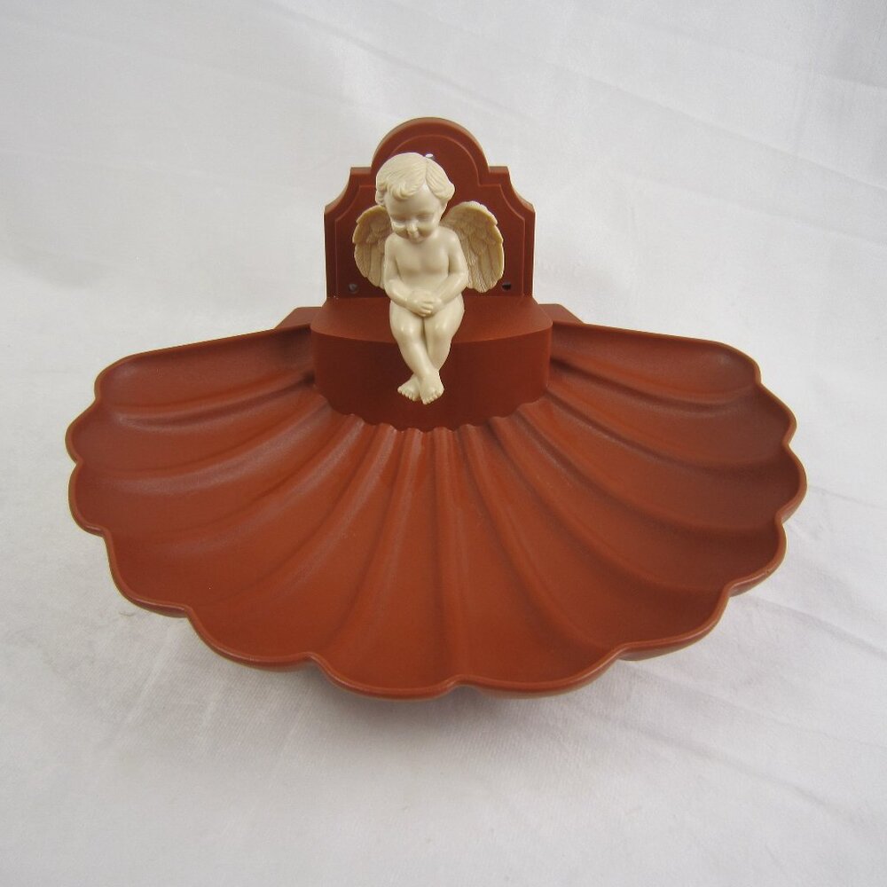 Vintage 1993 Artline Plastic Reddish Brown Bird/Seed Tray Deck Mount with Angel